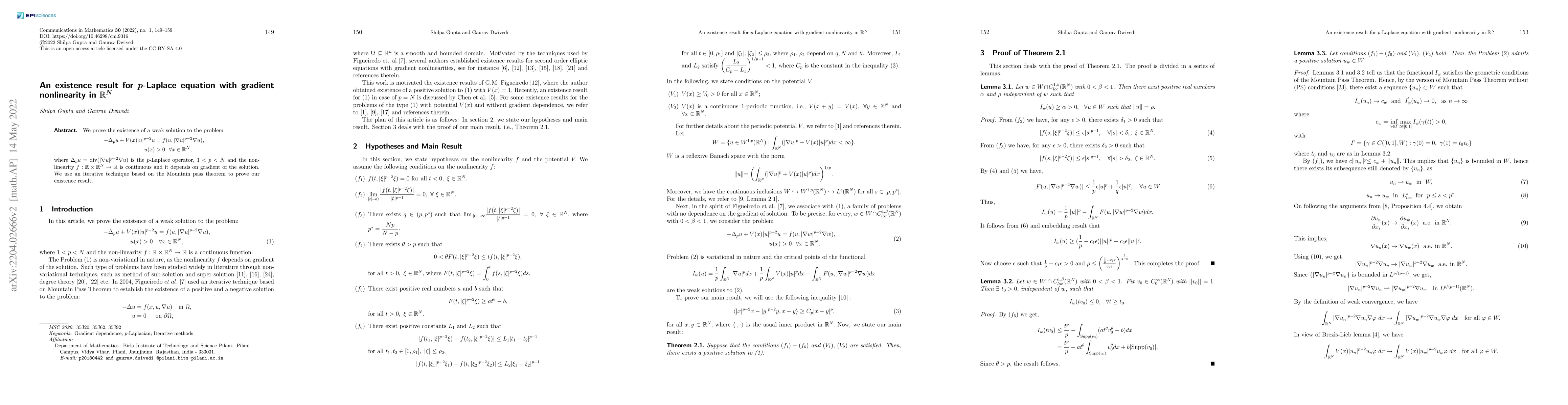 Thumbnail for An existence result for $p$-Laplace equation with gradient nonlinearity
  in $\mathbb{R}^N$