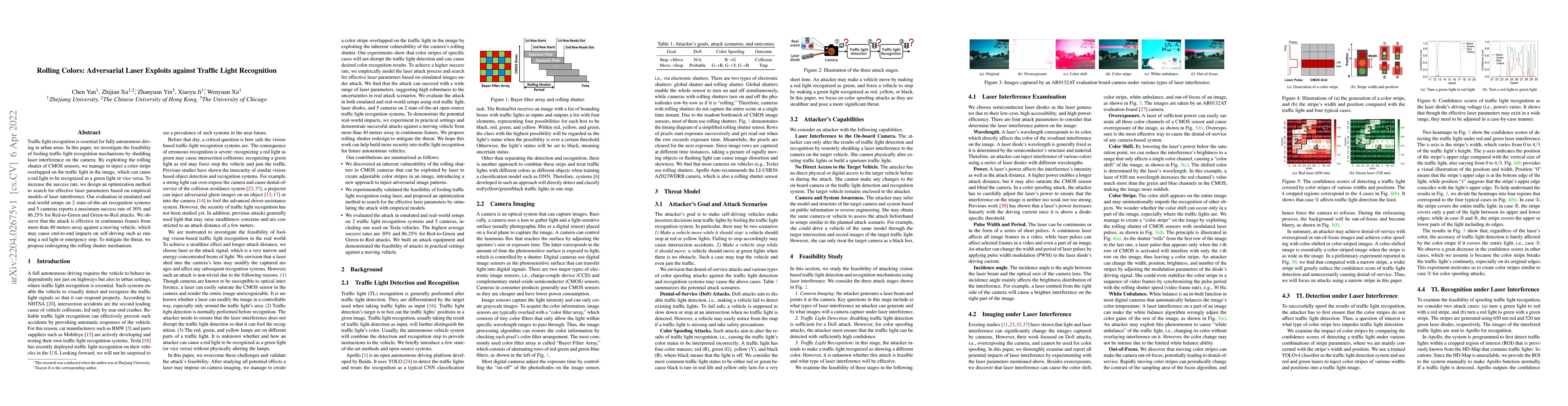 Thumbnail for Rolling Colors: Adversarial Laser Exploits against Traffic Light
  Recognition