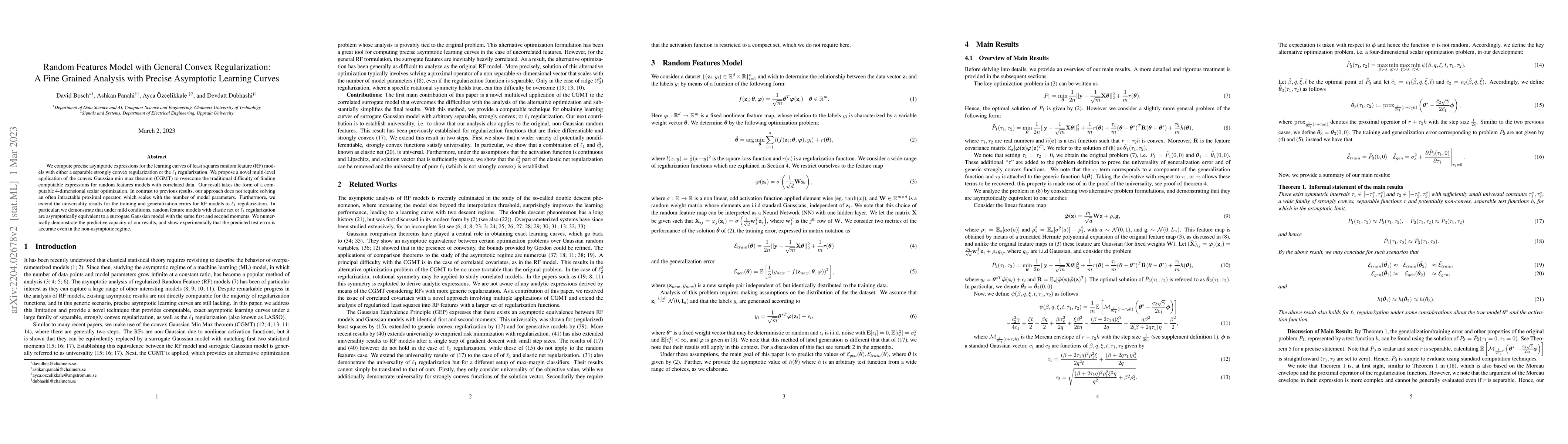 Thumbnail for Random Features Model with General Convex Regularization: A Fine Grained
  Analysis with Precise Asymptotic Learning Curves