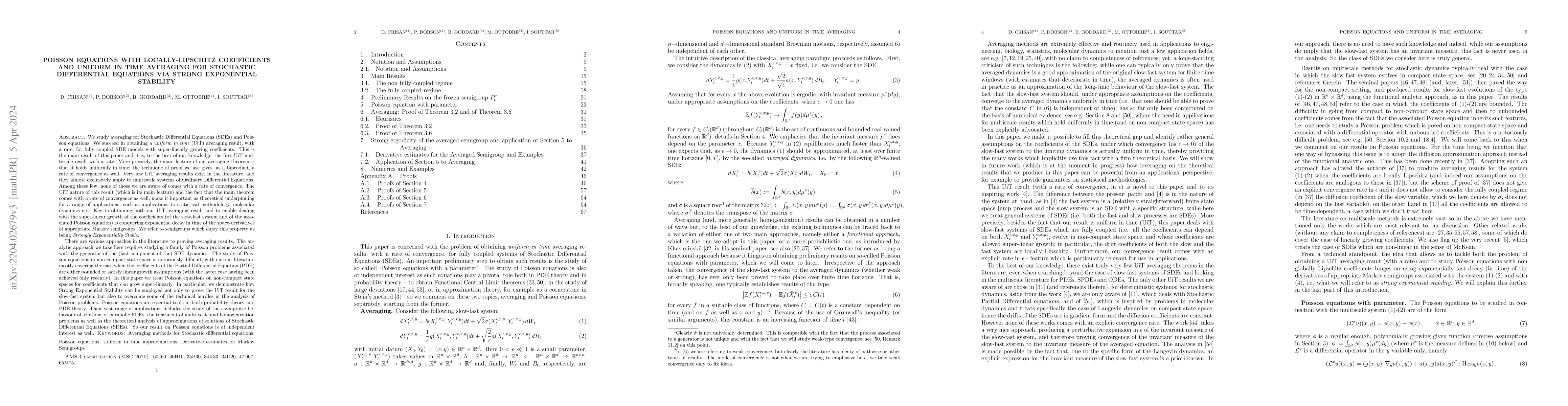 Thumbnail for Poisson Equations with locally-Lipschitz coefficients and Uniform in
  Time Averaging for Stochastic Differential Equations via Strong Exponential
  Stability