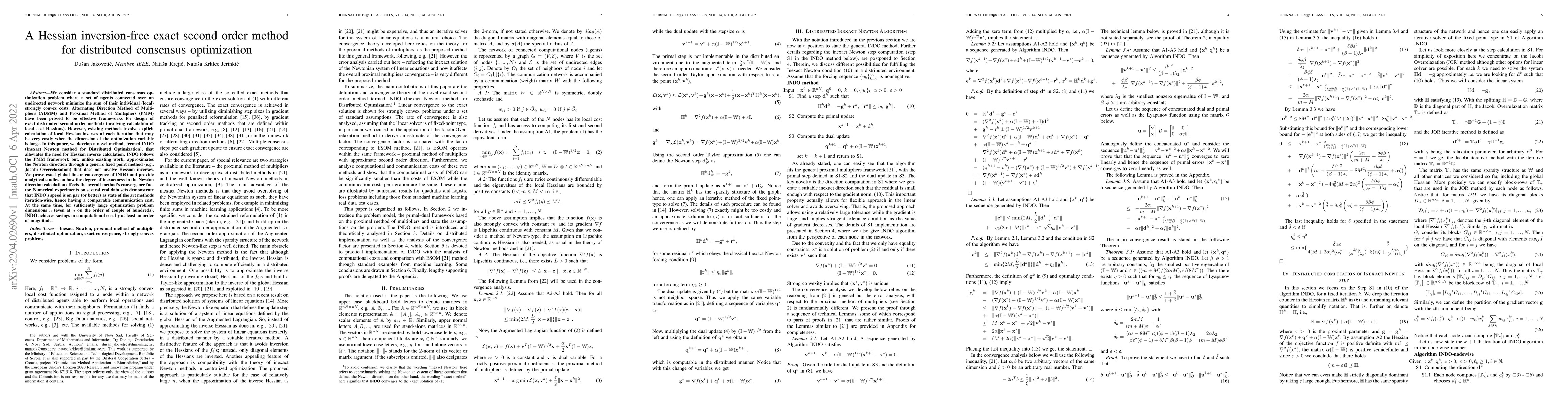 Thumbnail for A Hessian inversion-free exact second order method for distributed
  consensus optimization