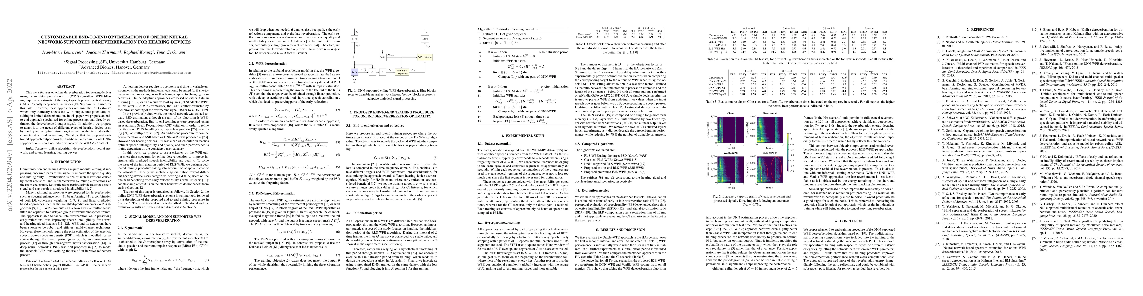 Thumbnail for Customizable End-to-end Optimization of Online Neural Network-supported
  Dereverberation for Hearing Devices