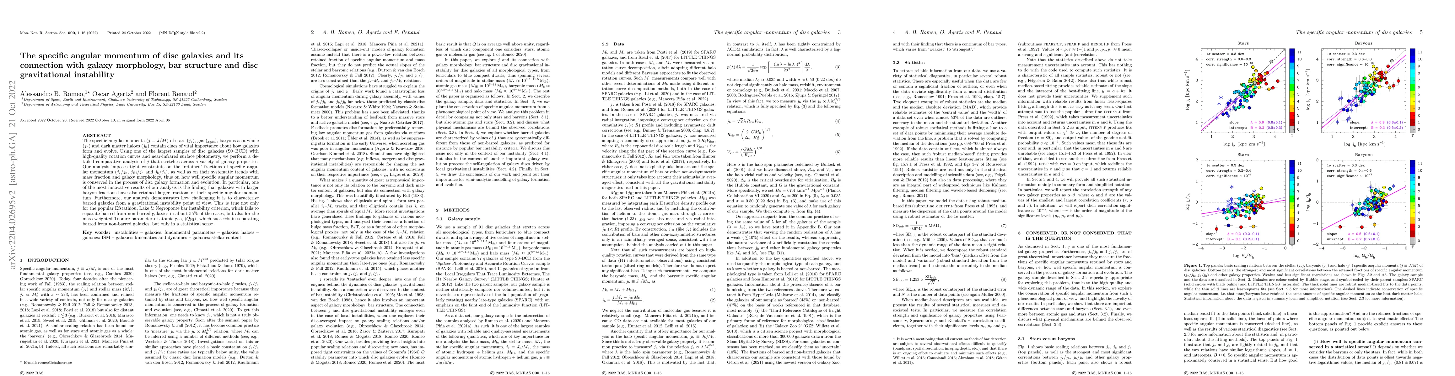 Thumbnail for The specific angular momentum of disc galaxies and its connection with
  galaxy morphology, bar structure and disc gravitational instability