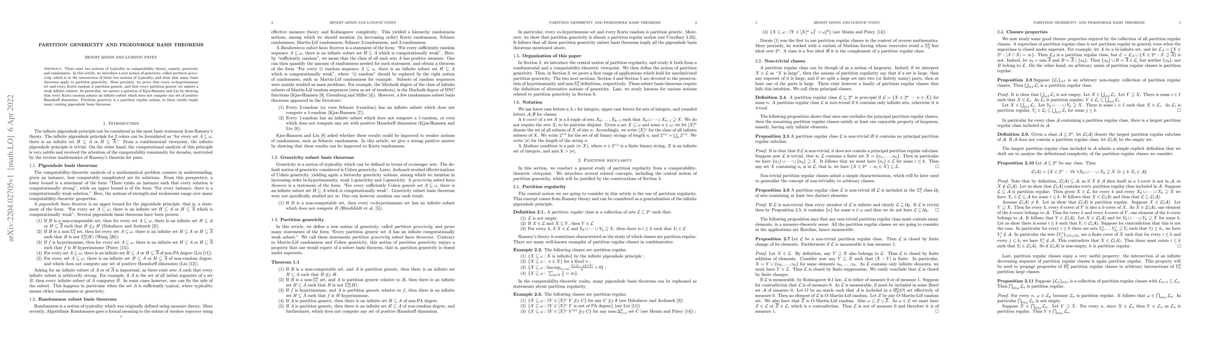 Thumbnail for Partition genericity and pigeonhole basis theorems