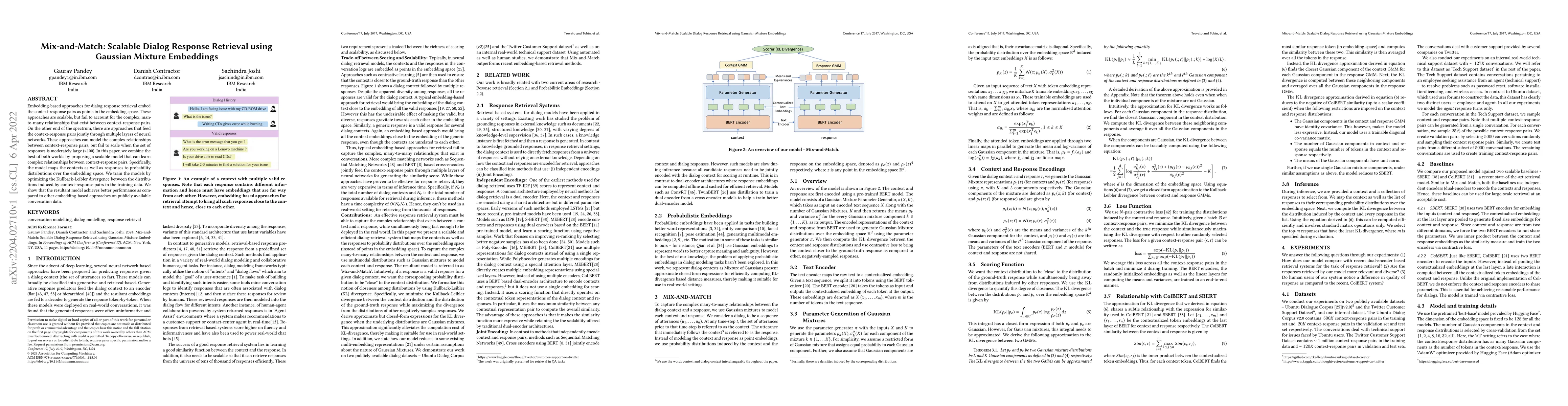 Thumbnail for Mix-and-Match: Scalable Dialog Response Retrieval using Gaussian Mixture
  Embeddings