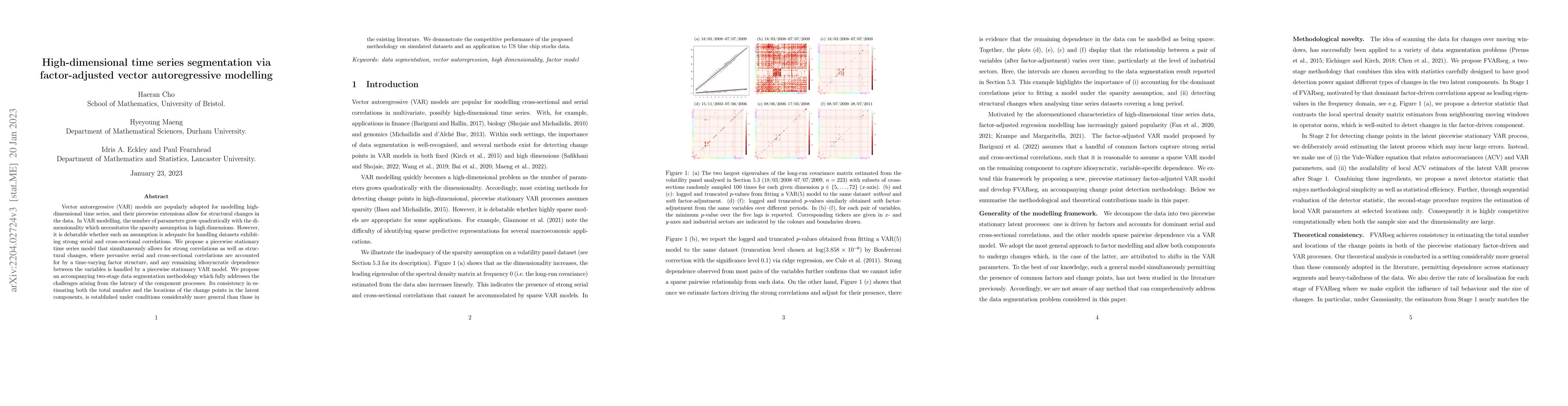 Thumbnail for High-dimensional time series segmentation via factor-adjusted vector
  autoregressive modelling