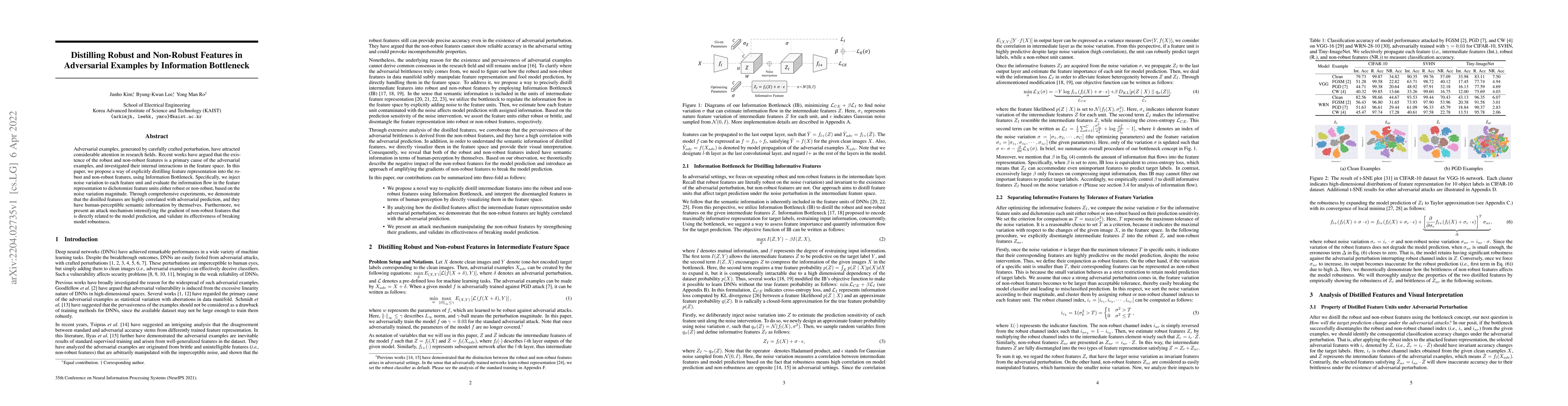 Thumbnail for Distilling Robust and Non-Robust Features in Adversarial Examples by
  Information Bottleneck