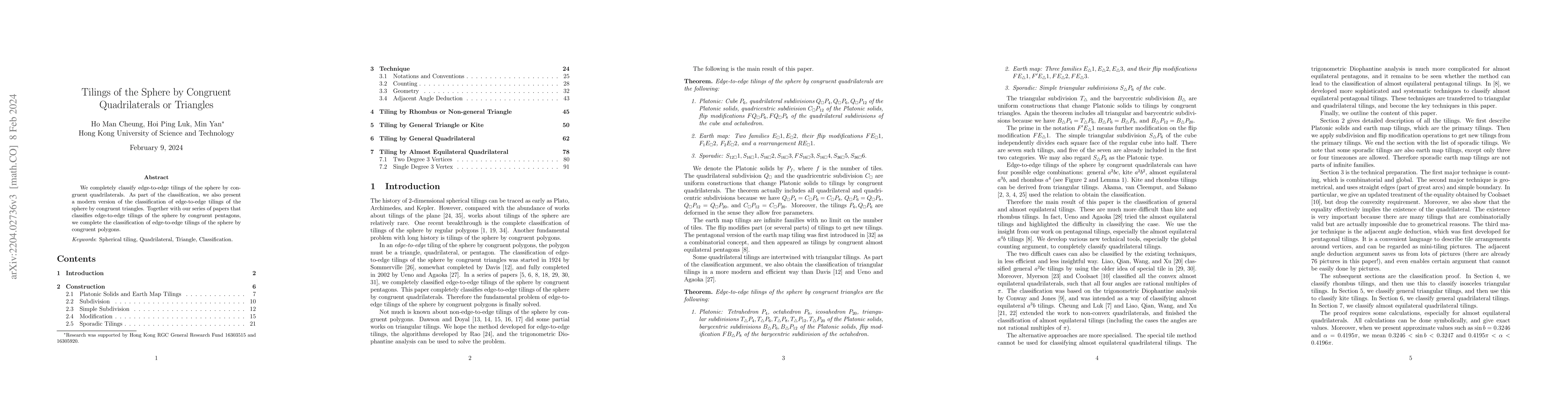 Thumbnail for Tilings of the Sphere by Congruent Quadrilaterals or Triangles