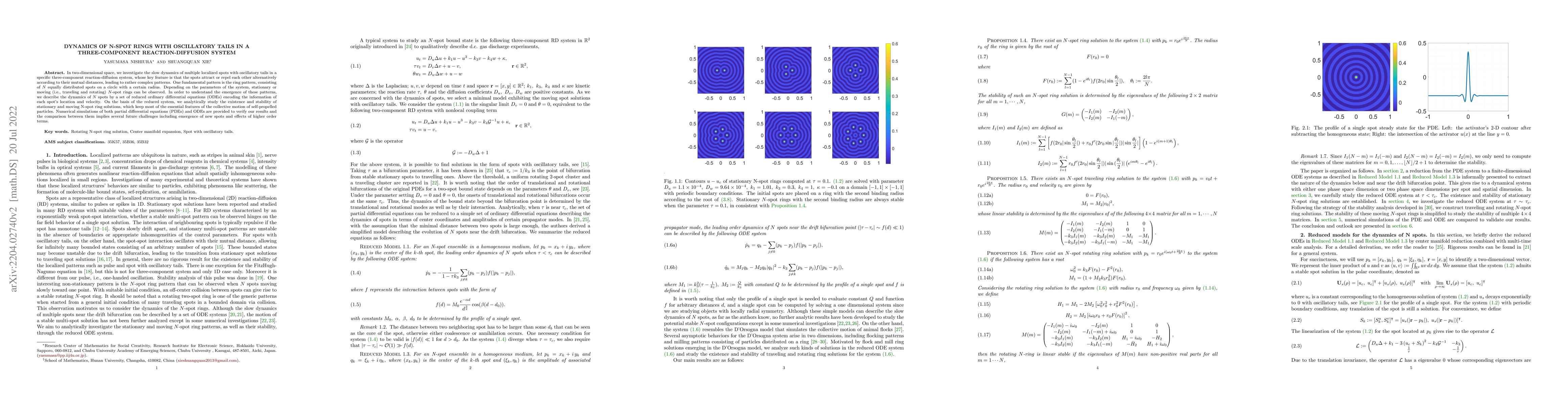 Thumbnail for Dynamics of N-spot rings with oscillatory tails in a three-component
  reaction-diffusion system