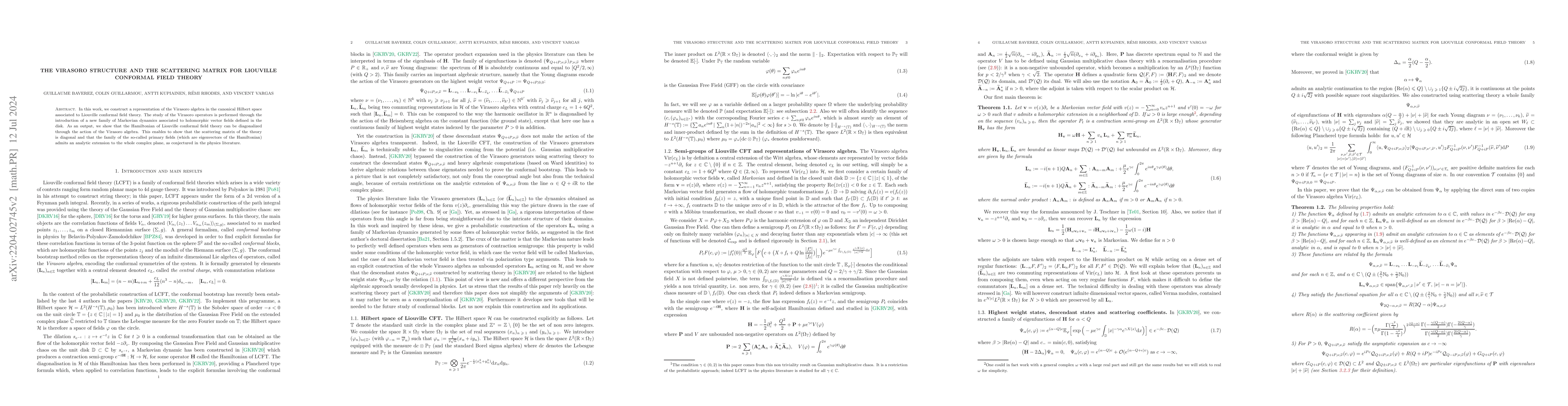 Thumbnail for The Virasoro structure and the scattering matrix for Liouville conformal
  field theory