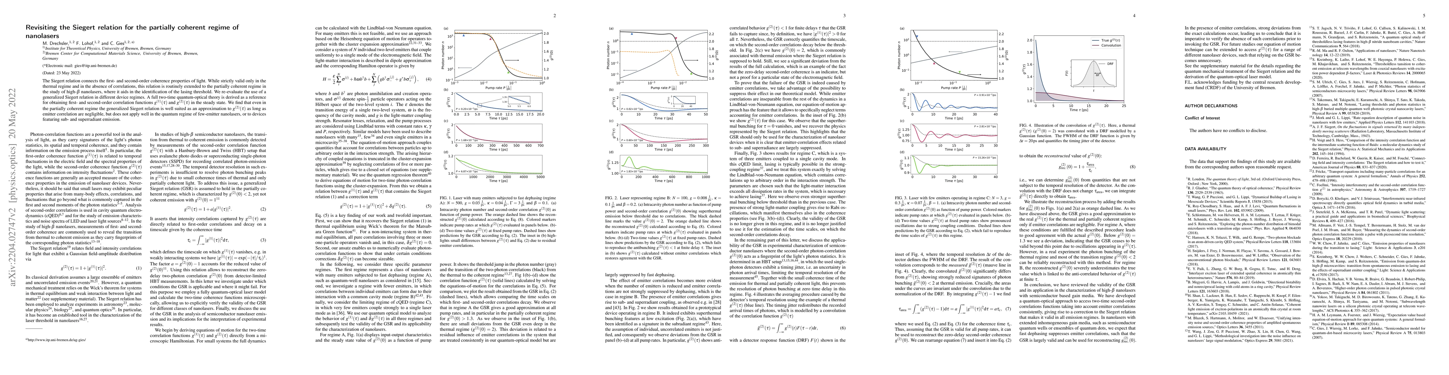 Thumbnail for Revisiting the Siegert relation for the partially coherent regime of
  nanolasers