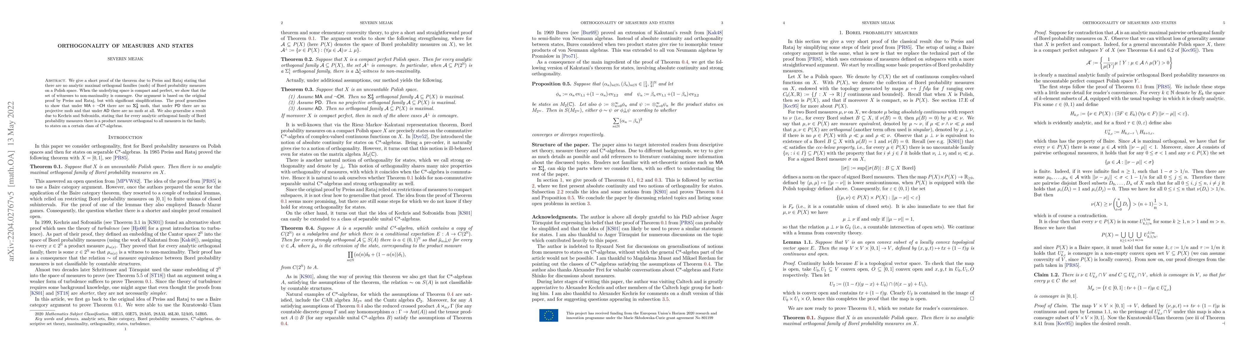 Thumbnail for Orthogonality of measures and states