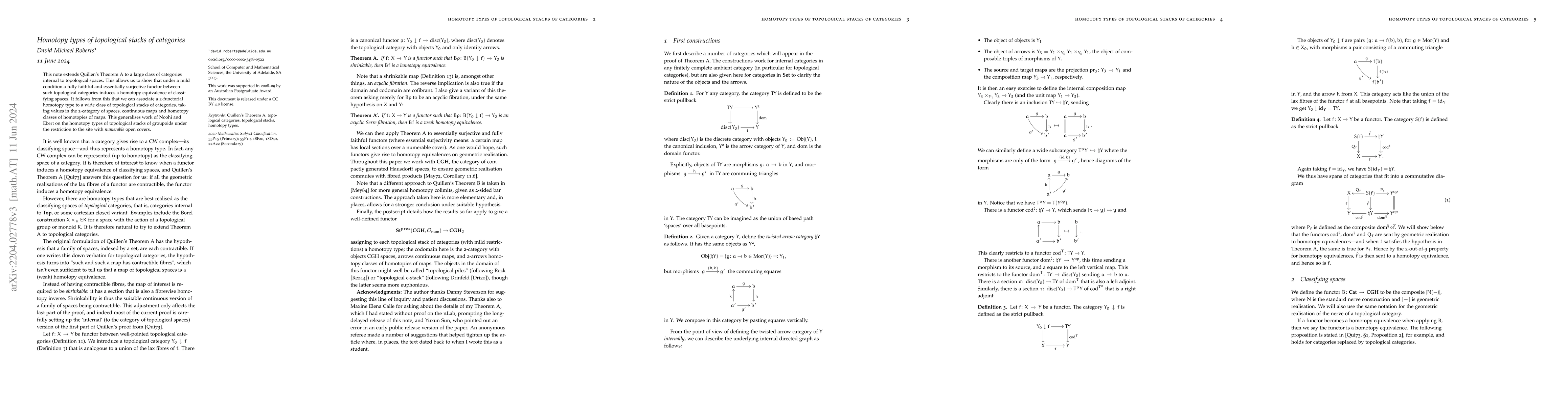 Thumbnail for Homotopy types of topological stacks of categories