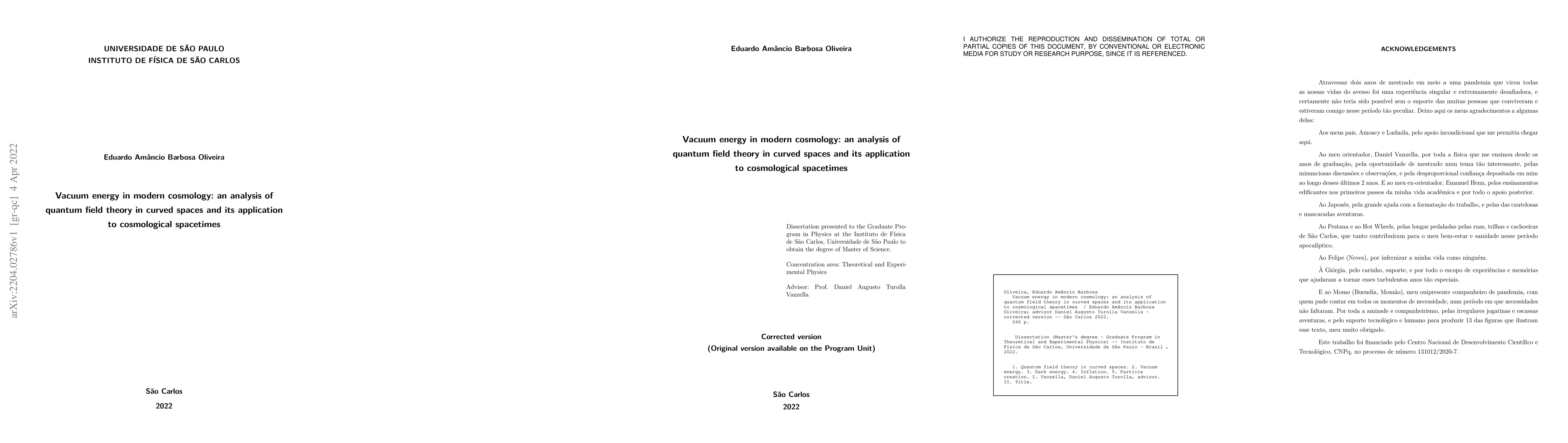 Thumbnail for Vacuum Energy in Modern Cosmology: an analysis of quantum field theory
  in curved spaces and its application to cosmological spacetimes