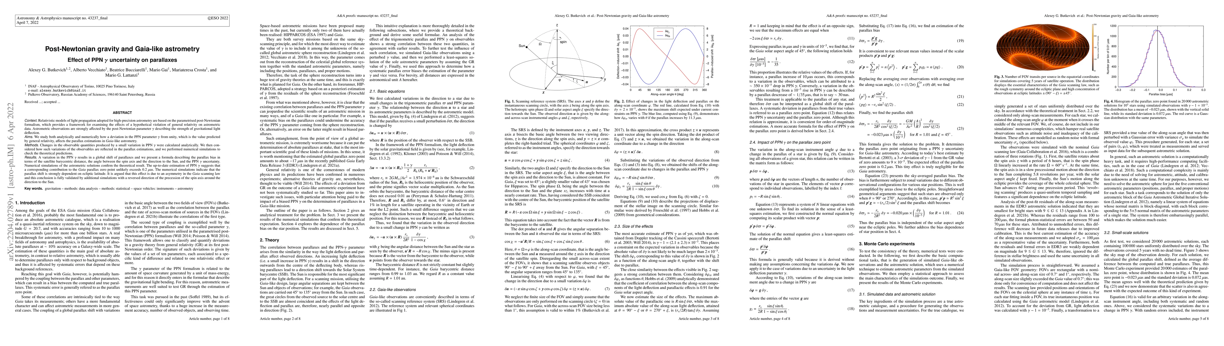 Thumbnail for Post-Newtonian gravity and Gaia-like astrometry. Effect of PPN $\gamma$
  uncertainty on parallaxes