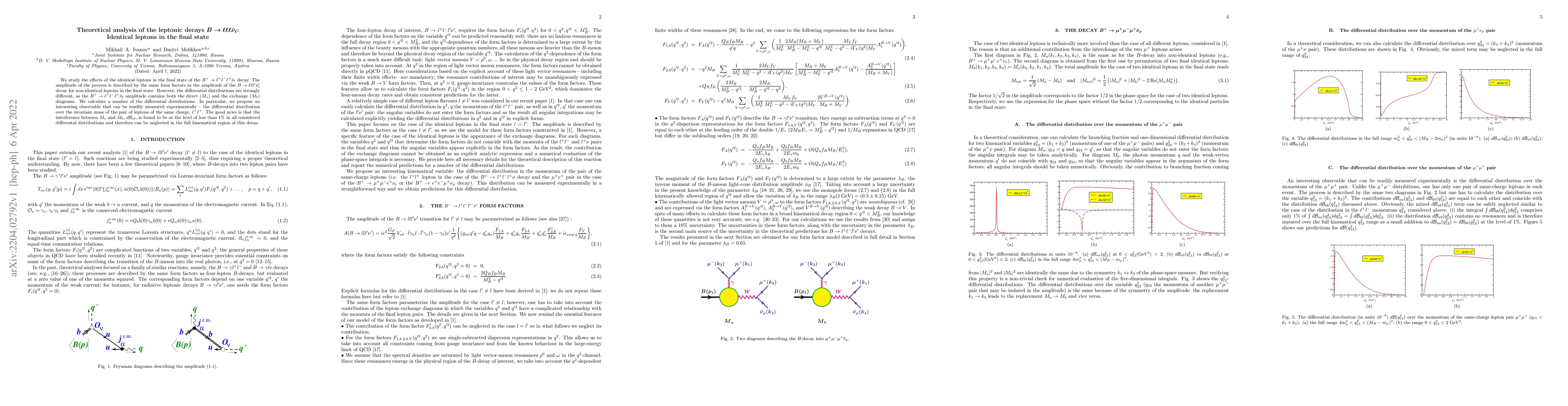 Thumbnail for Theoretical analysis of the leptonic decays $B\to \ell \ell
  \ell\bar\nu_{\ell}$: Identical leptons in the final state