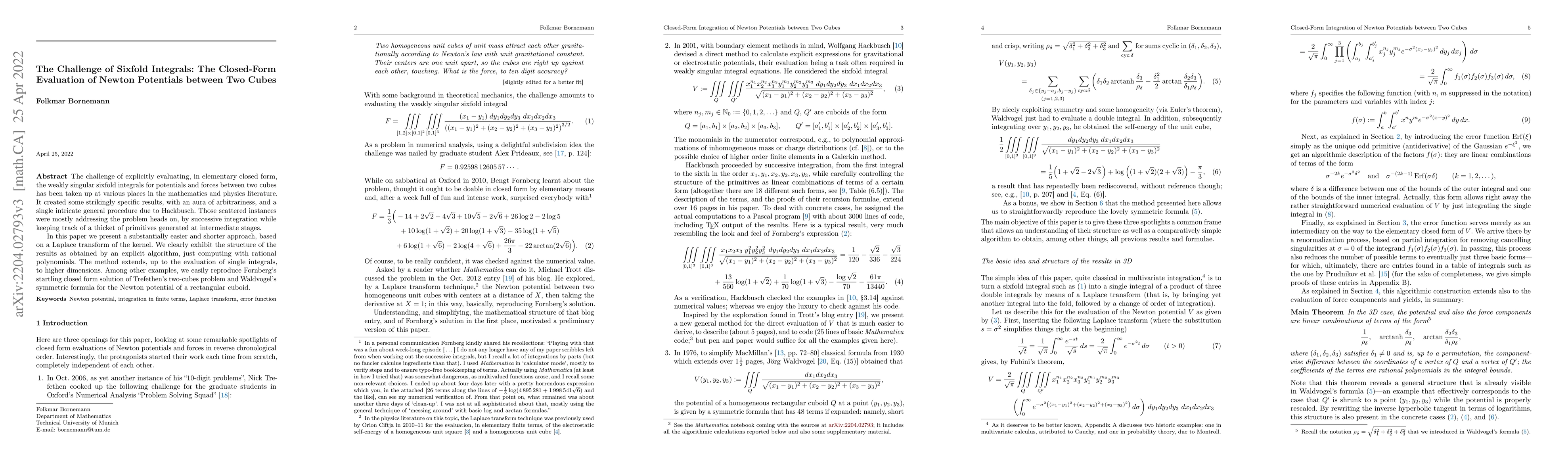 Thumbnail for The Challenge of Sixfold Integrals: The Closed-Form Evaluation of Newton
  Potentials between Two Cubes