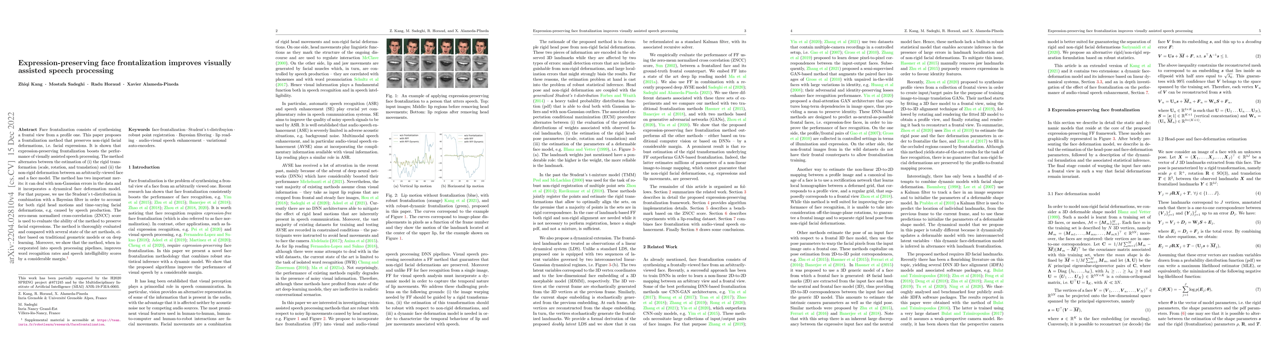 Thumbnail for Expression-preserving face frontalization improves visually assisted
  speech processing