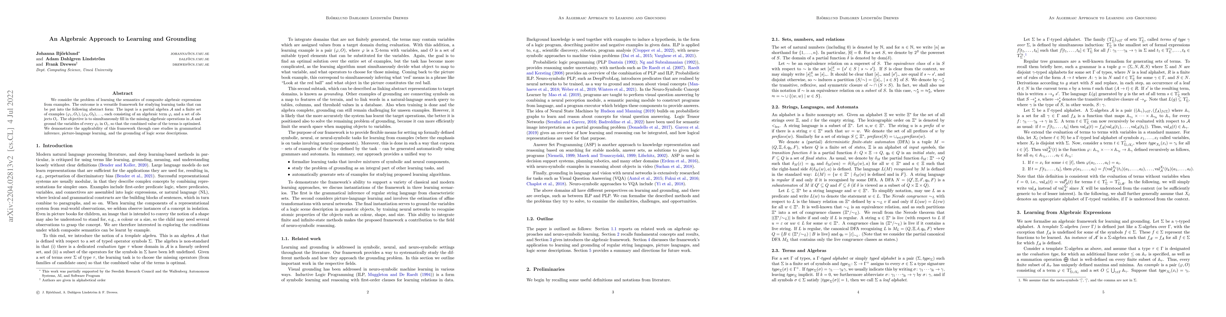 Thumbnail for An Algebraic Approach to Learning and Grounding