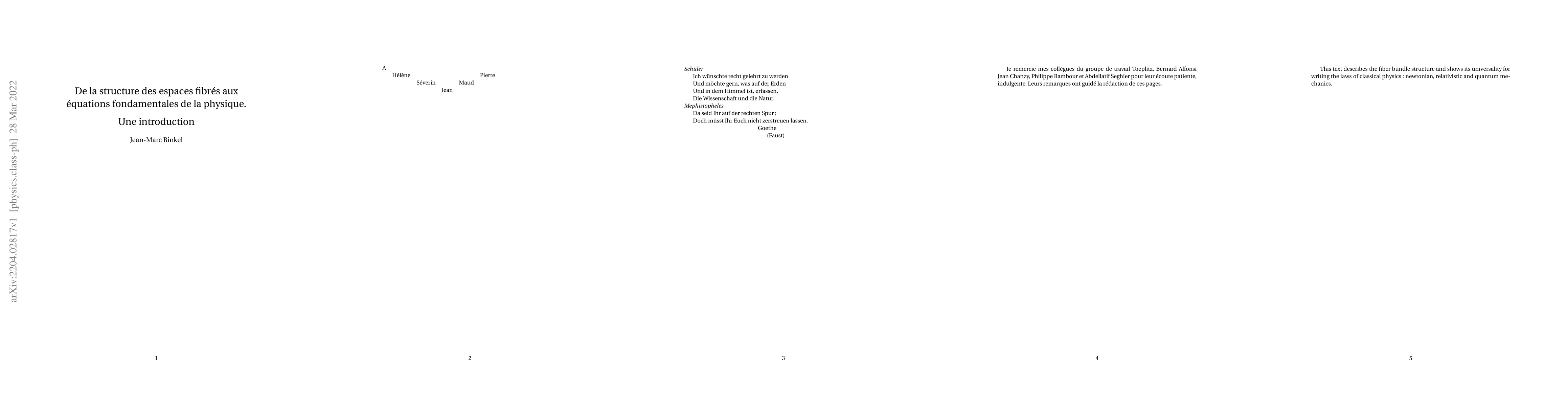Thumbnail for De la structure des espaces fibr\'es aux \'equations fondamentales de la
  physique. Une introduction