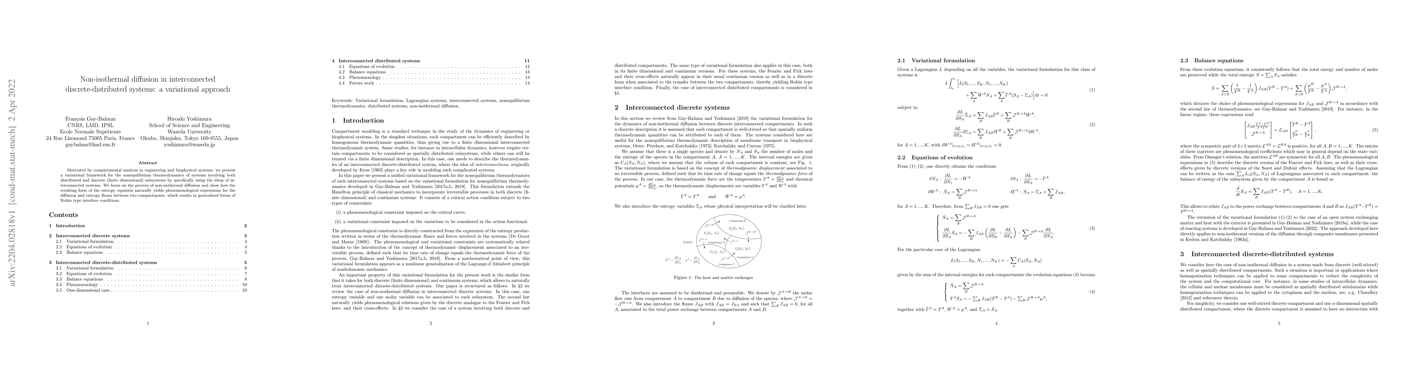 Thumbnail for Non-isothermal diffusion in interconnected discrete-distributed systems:
  a variational approach