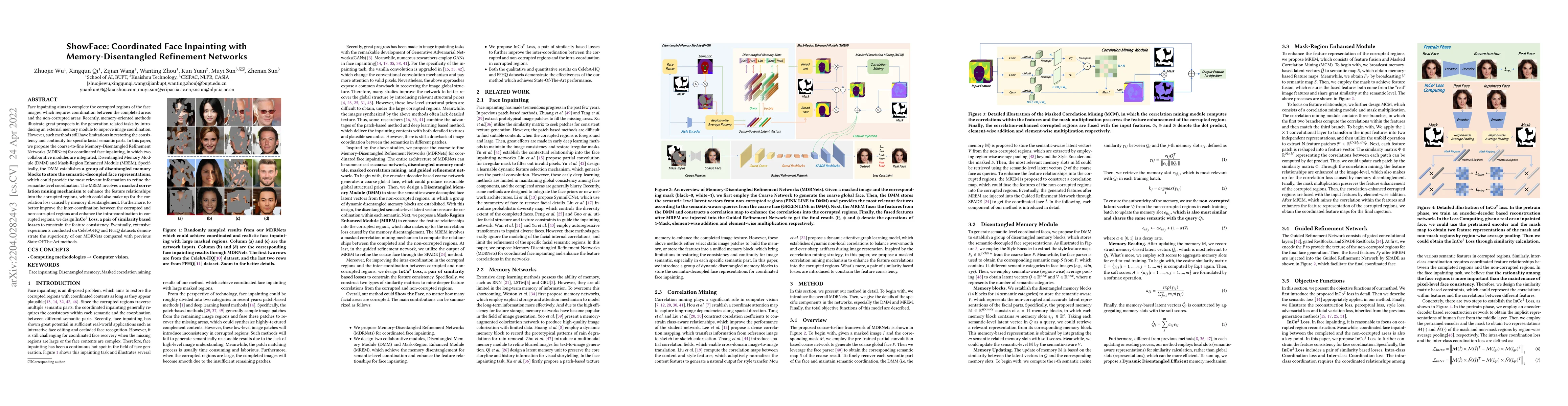 Thumbnail for ShowFace: Coordinated Face Inpainting with Memory-Disentangled
  Refinement Networks