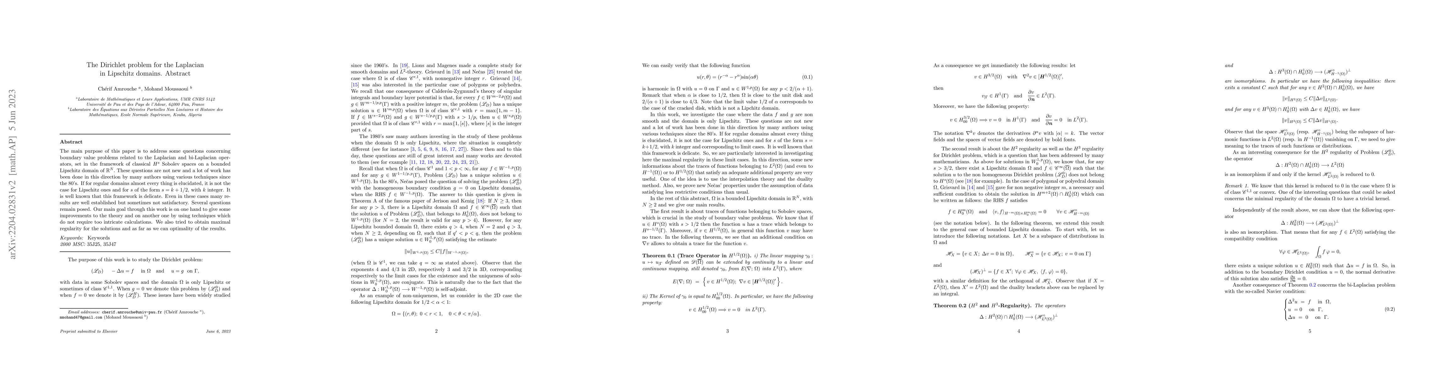 Thumbnail for The Dirichlet problem for the Laplacian in Lipschitz domain. Abstract
