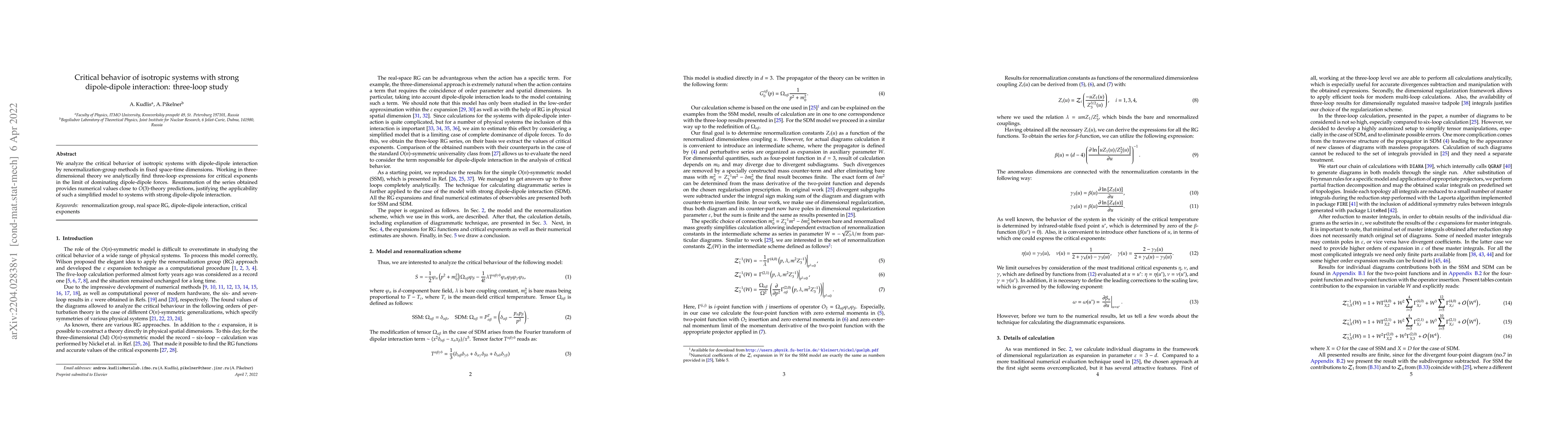 Thumbnail for Critical behavior of isotropic systems with strong dipole-dipole
  interaction: three-loop study