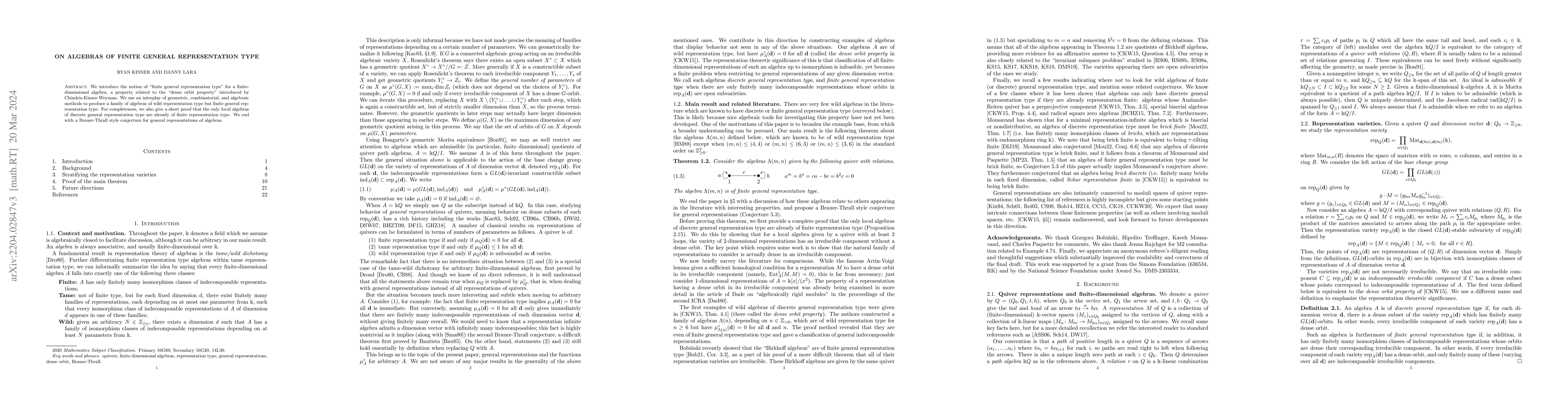 Thumbnail for On algebras of finite general representation type