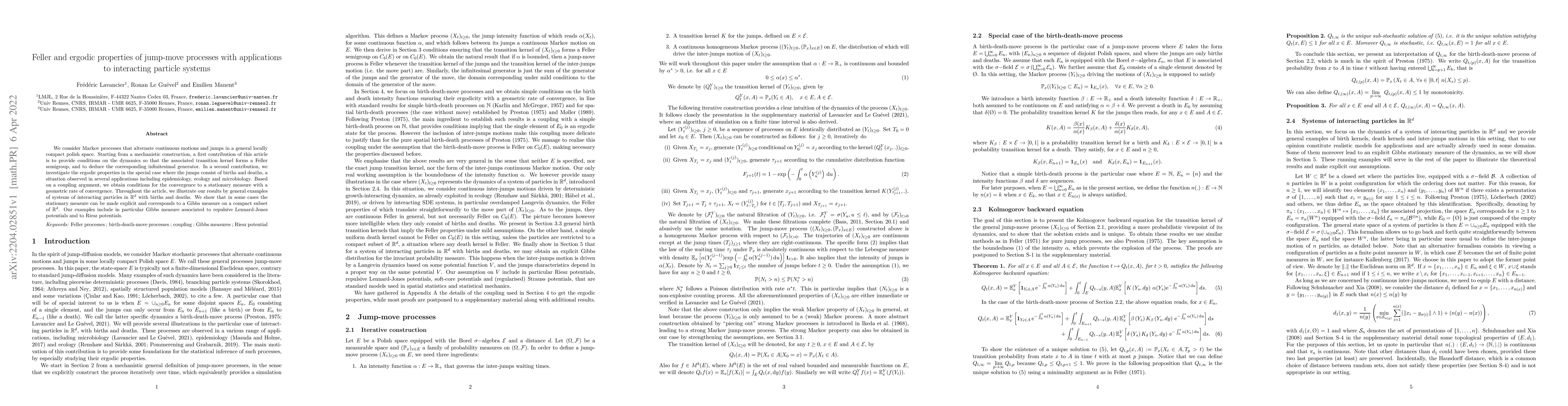 Thumbnail for Feller and ergodic properties of jump-move processes with applications
  to interacting particle systems