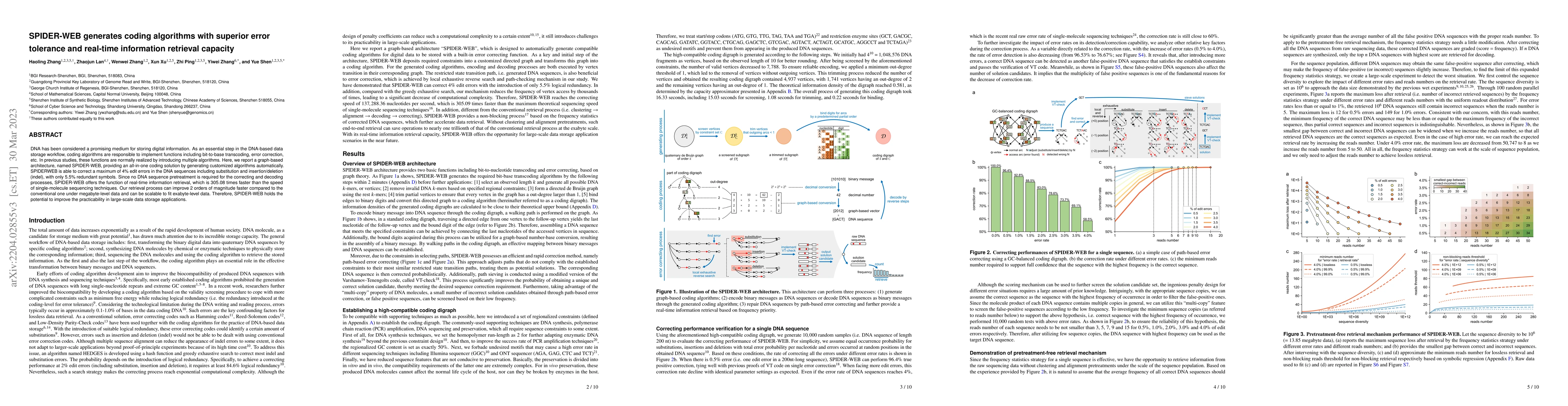 Thumbnail for SPIDER-WEB generates coding algorithms with superior error tolerance and
  real-time information retrieval capacity