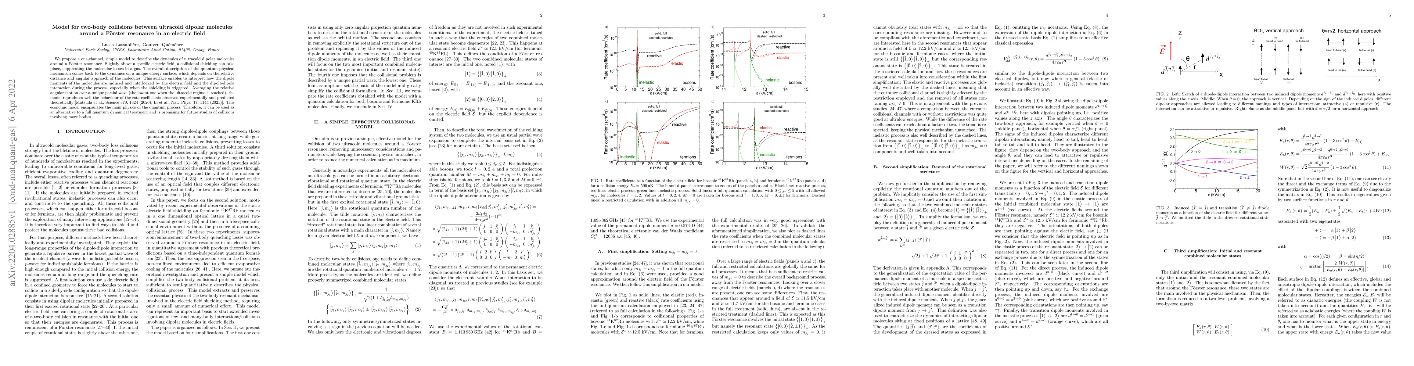 Thumbnail for Model for two-body collisions between ultracold dipolar molecules around
  a F\"orster resonance in an electric field