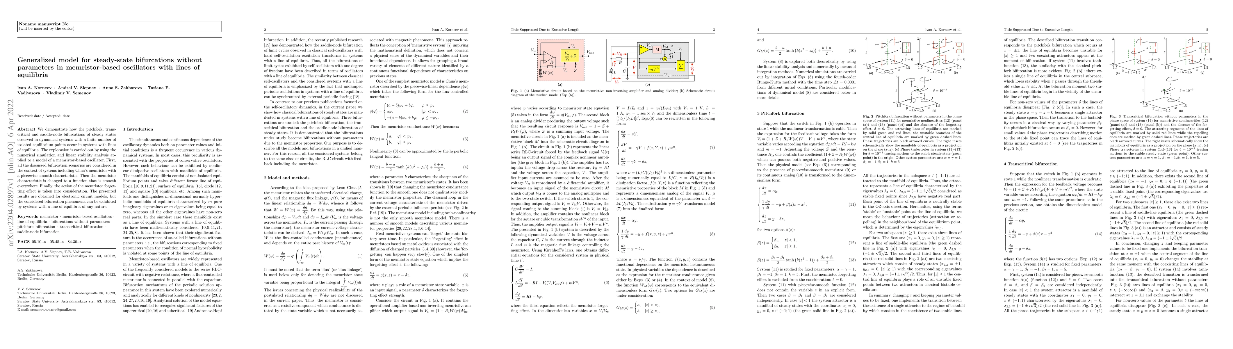 Thumbnail for Generalized model for steady-state bifurcations without parameters in
  memristor-based oscillators with lines of equilibria
