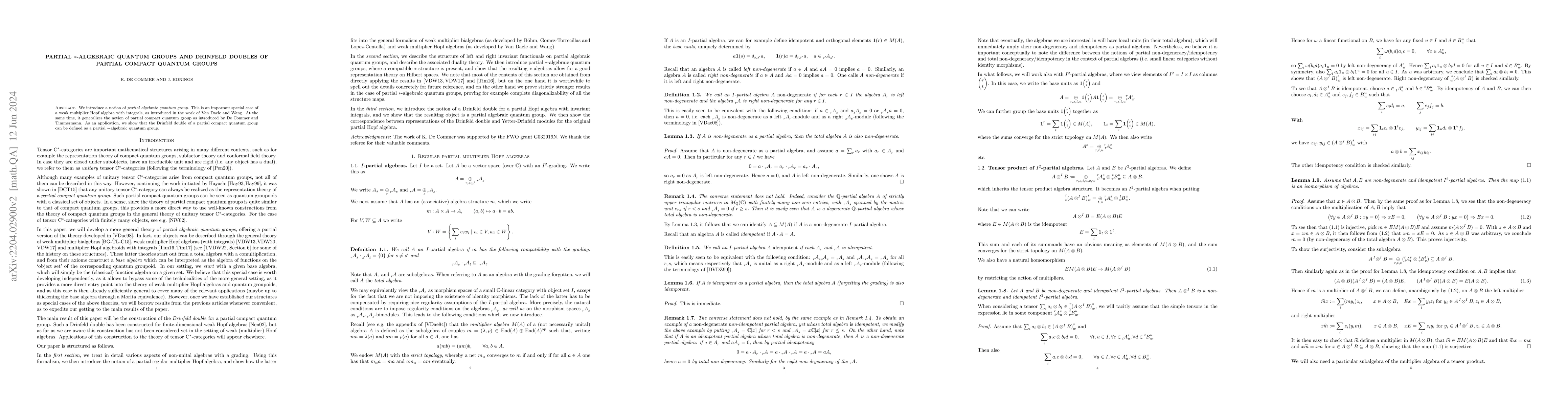 Thumbnail for Partial $*$-algebraic quantum groups and Drinfeld doubles of partial
  compact quantum groups