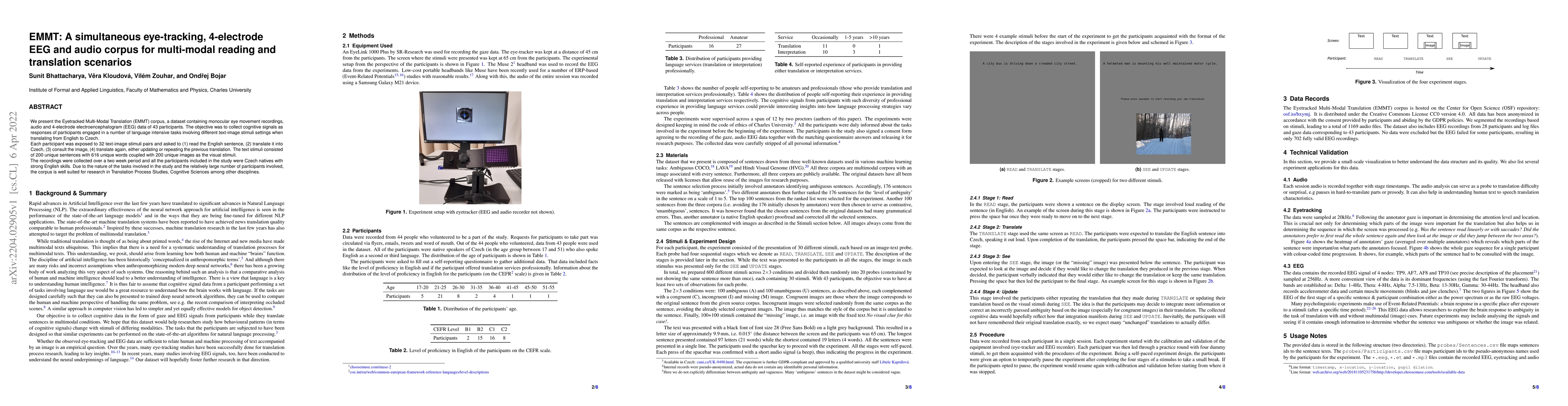 Thumbnail for EMMT: A simultaneous eye-tracking, 4-electrode EEG and audio corpus for
  multi-modal reading and translation scenarios