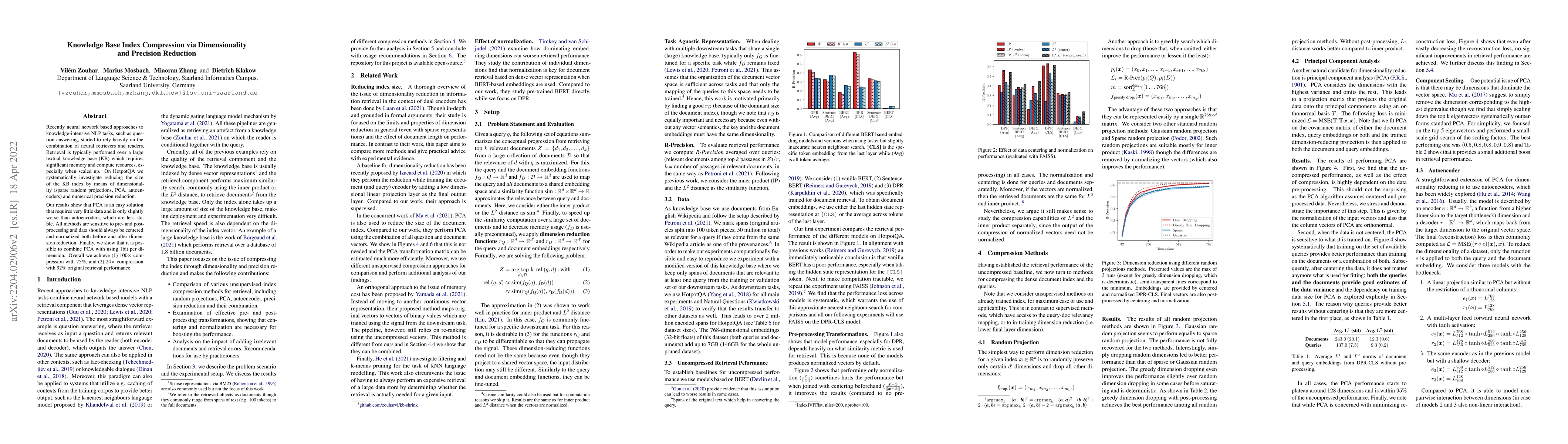 Thumbnail for Knowledge Base Index Compression via Dimensionality and Precision
  Reduction