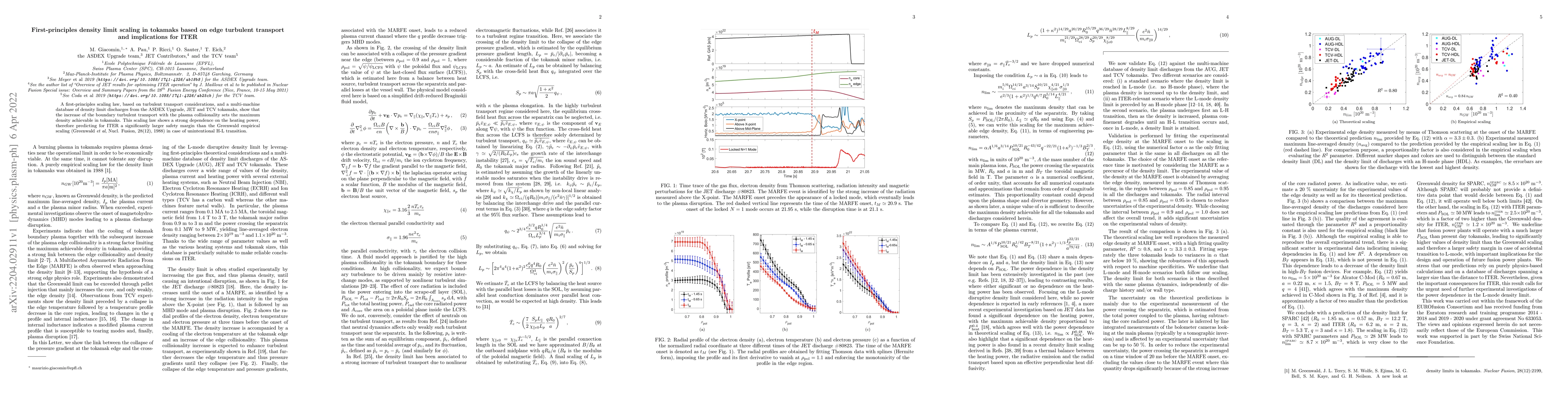 Thumbnail for First-principles density limit scaling in tokamaks based on edge
  turbulent transport and implications for ITER