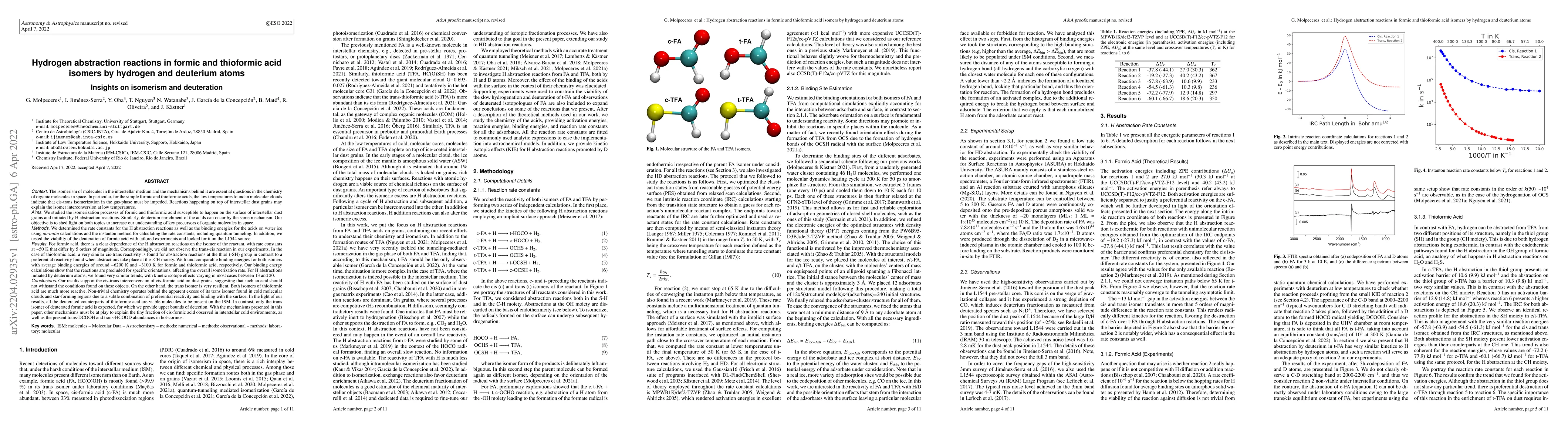 Thumbnail for Hydrogen abstraction reactions in formic and thioformic acid isomers by
  hydrogen and deuterium atoms. Insights on isomerism and deuteration