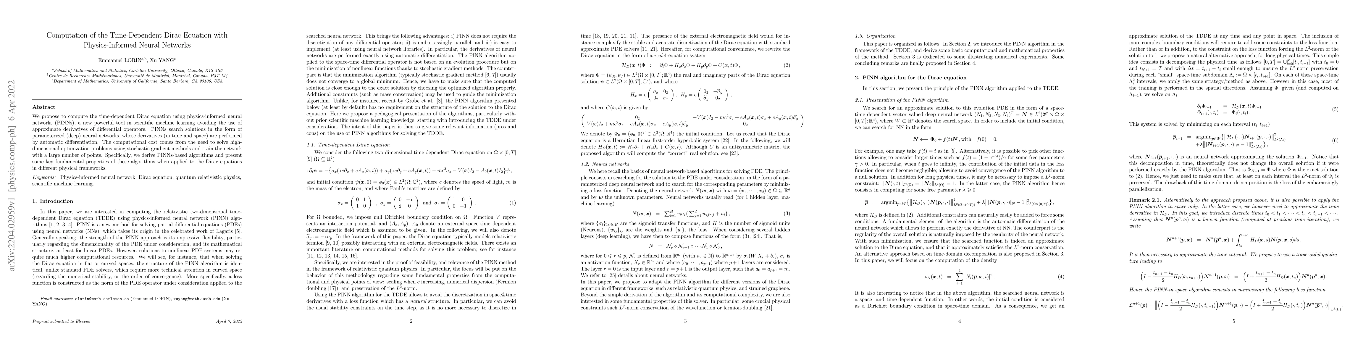Thumbnail for Computation of the Time-Dependent Dirac Equation with Physics-Informed
  Neural Networks