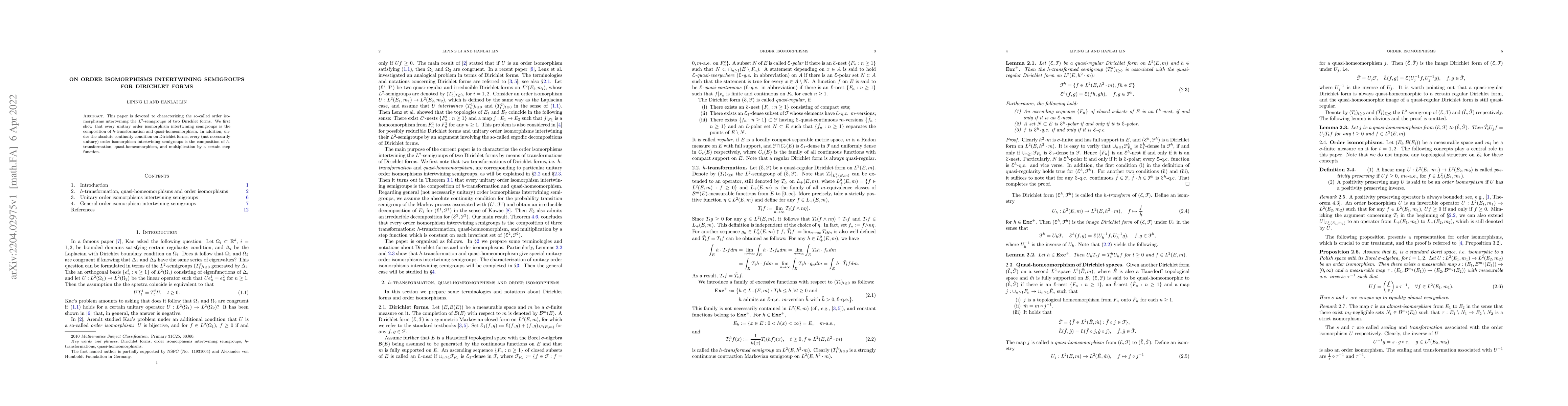 Thumbnail for On order isomorphisms intertwining semigroups for Dirichlet forms