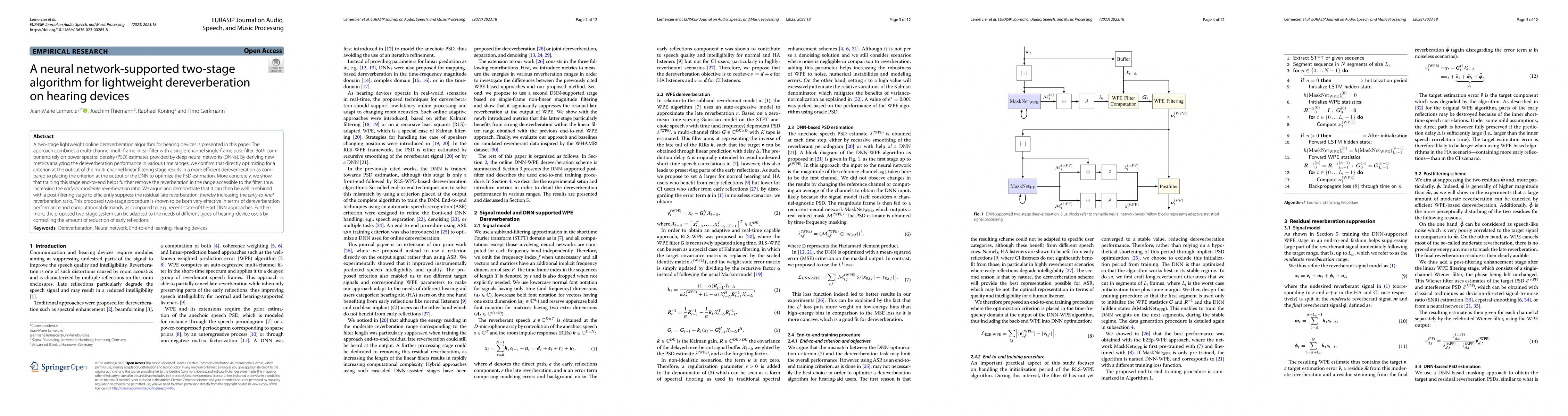 Thumbnail for A neural network-supported two-stage algorithm for lightweight
  dereverberation on hearing devices