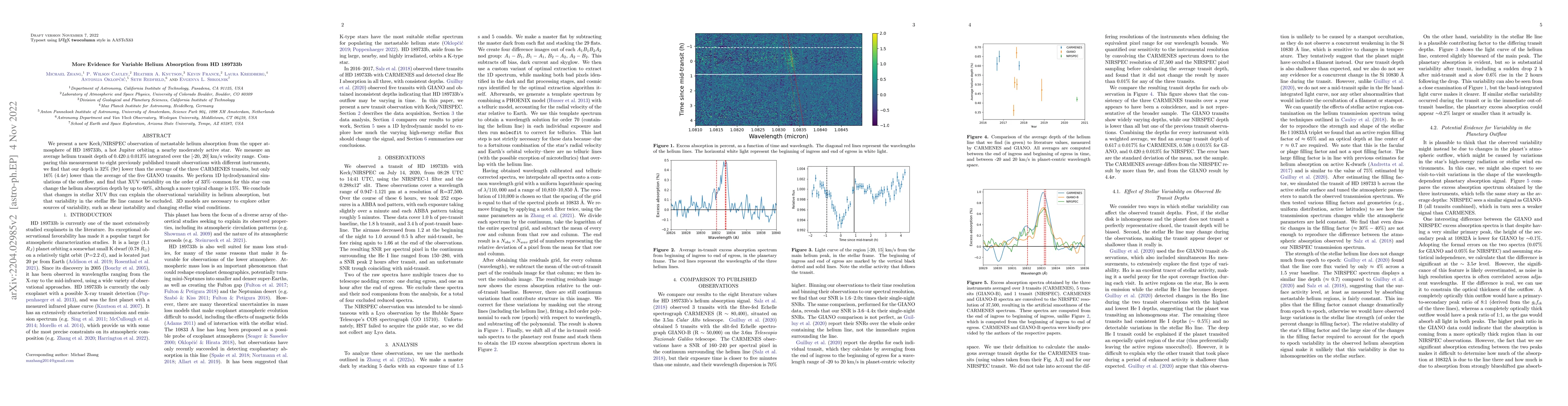 Thumbnail for More Evidence for Variable Helium Absorption from HD 189733b