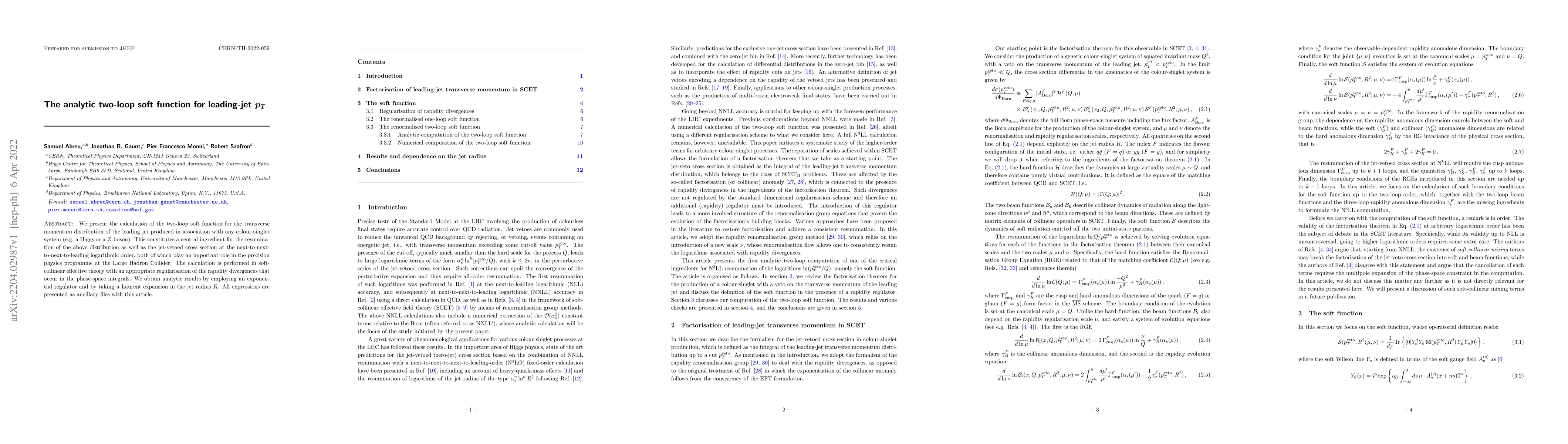 Thumbnail for The analytic two-loop soft function for leading-jet $p_T$
