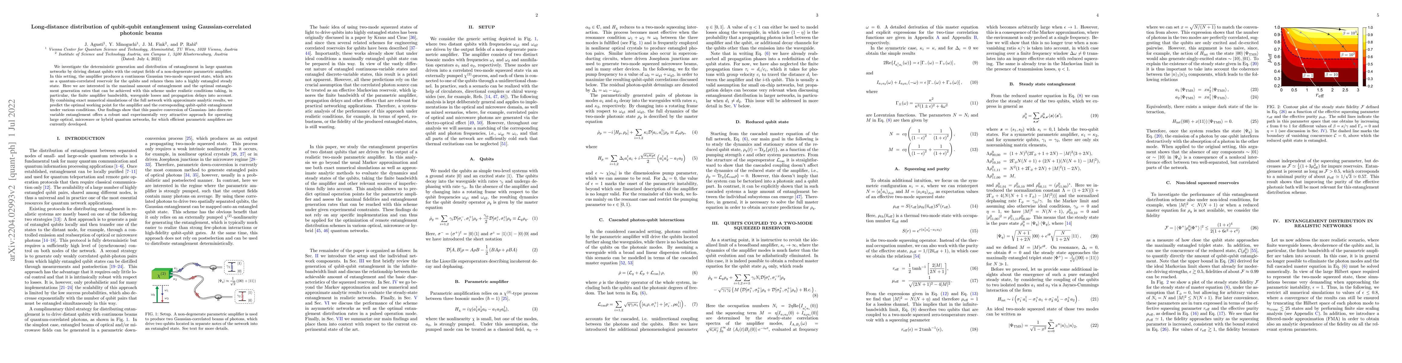 Thumbnail for Long-distance distribution of qubit-qubit entanglement using
  Gaussian-correlated photonic beams
