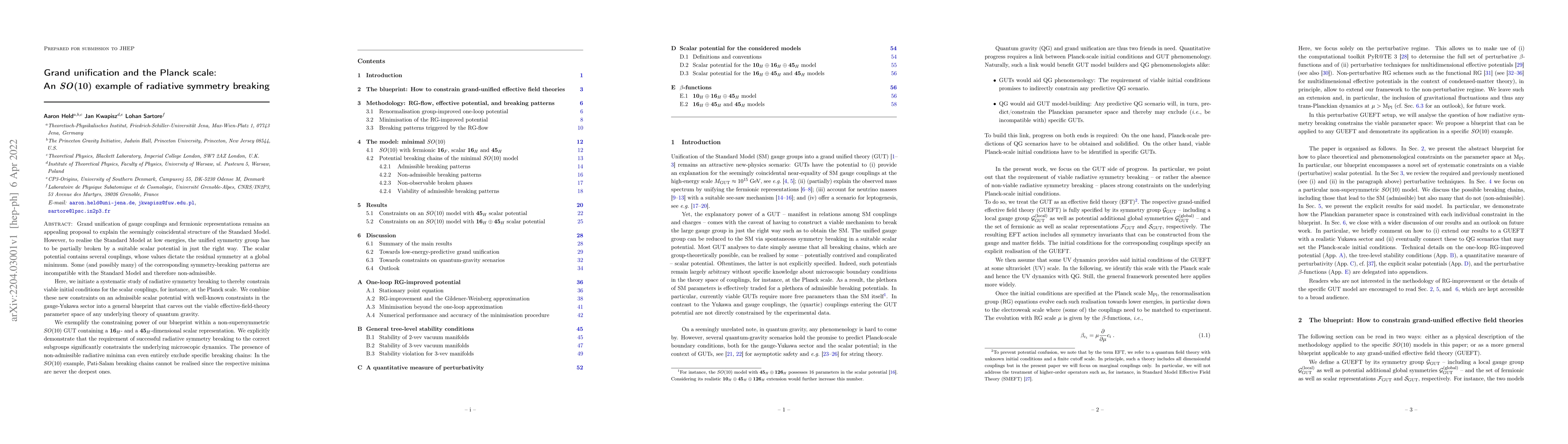 Thumbnail for Grand unification and the Planck scale: An $\mathit{SO}(10)$ example of
  radiative symmetry breaking