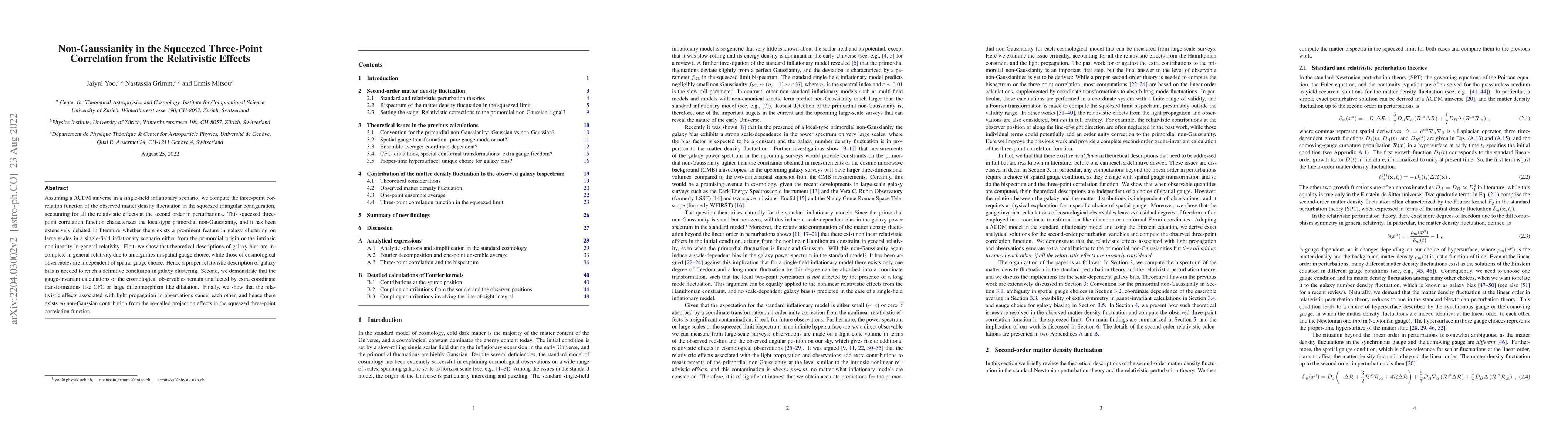 Thumbnail for Non-Gaussianity in the Squeezed Three-Point Correlation from the
  Relativistic Effects