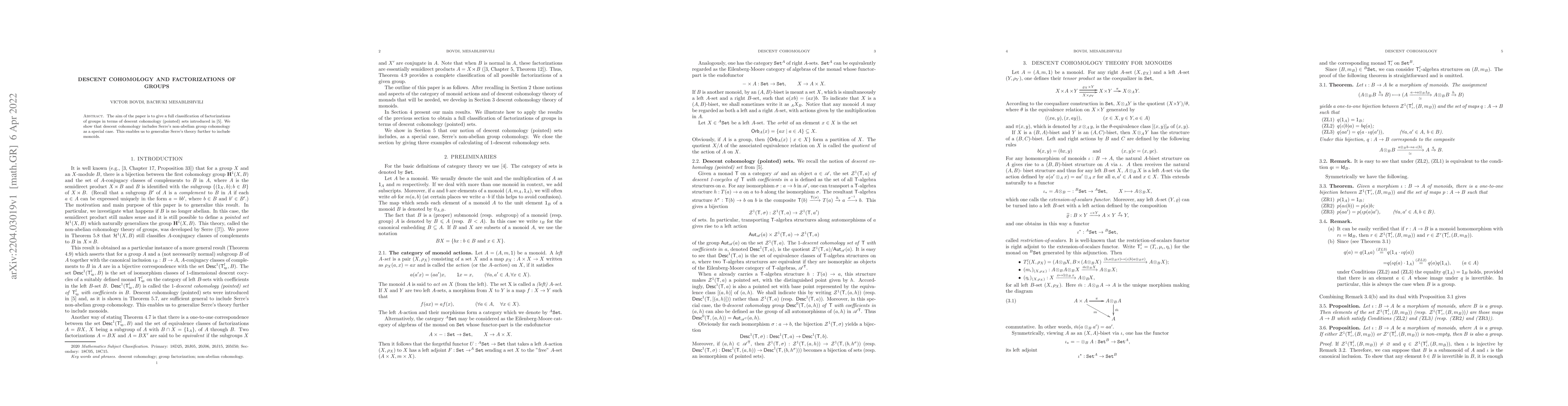Thumbnail for Descent cohomology and factorizations of groups