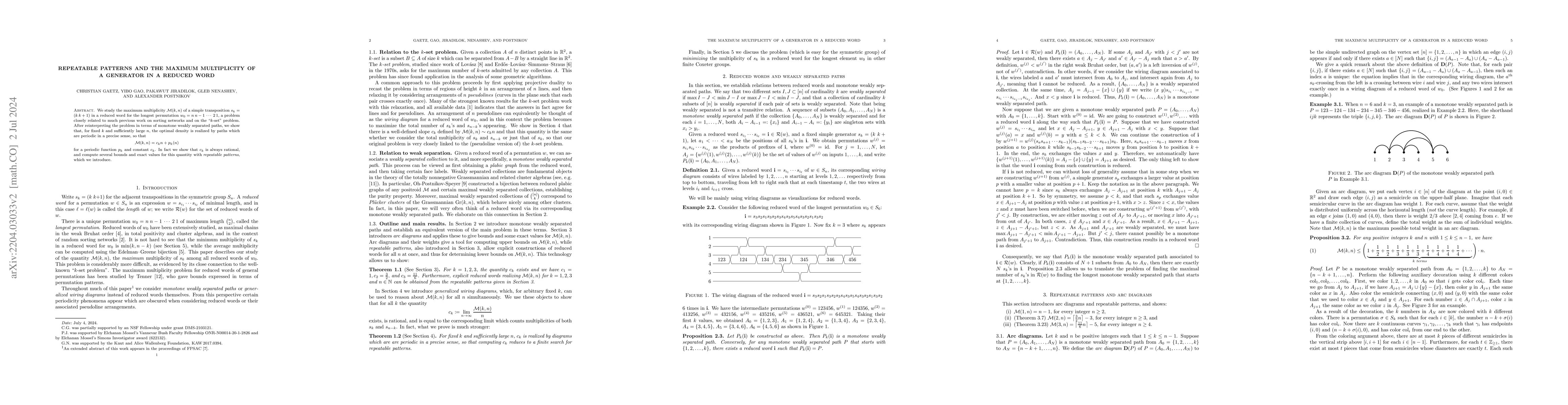 Thumbnail for Repeatable patterns and the maximum multiplicity of a generator in a
  reduced word