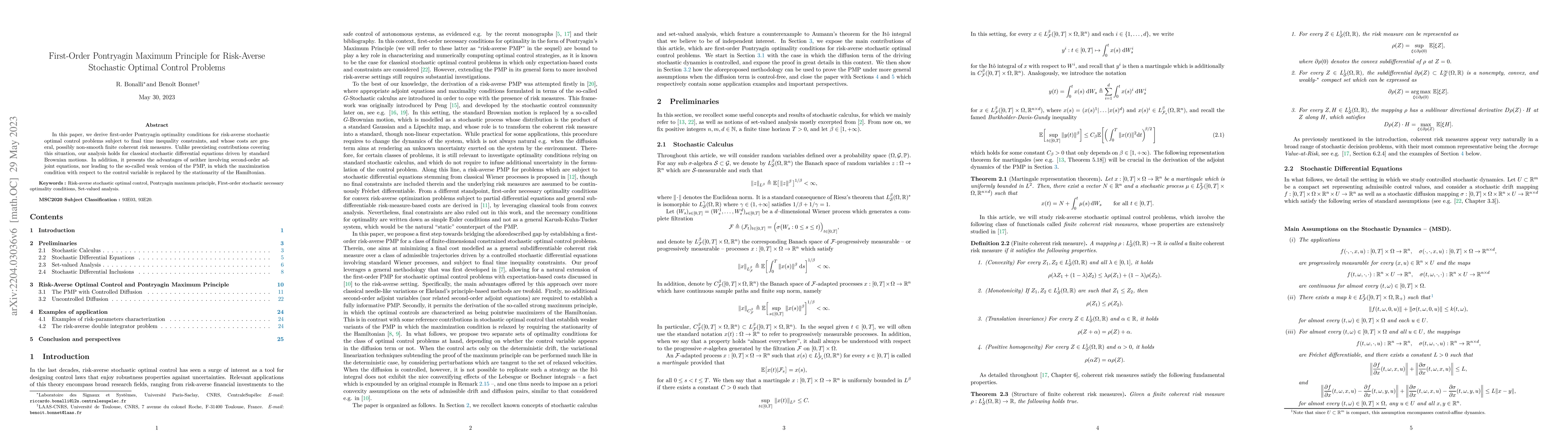 Thumbnail for First-Order Pontryagin Maximum Principle for Risk-Averse Stochastic
  Optimal Control Problems