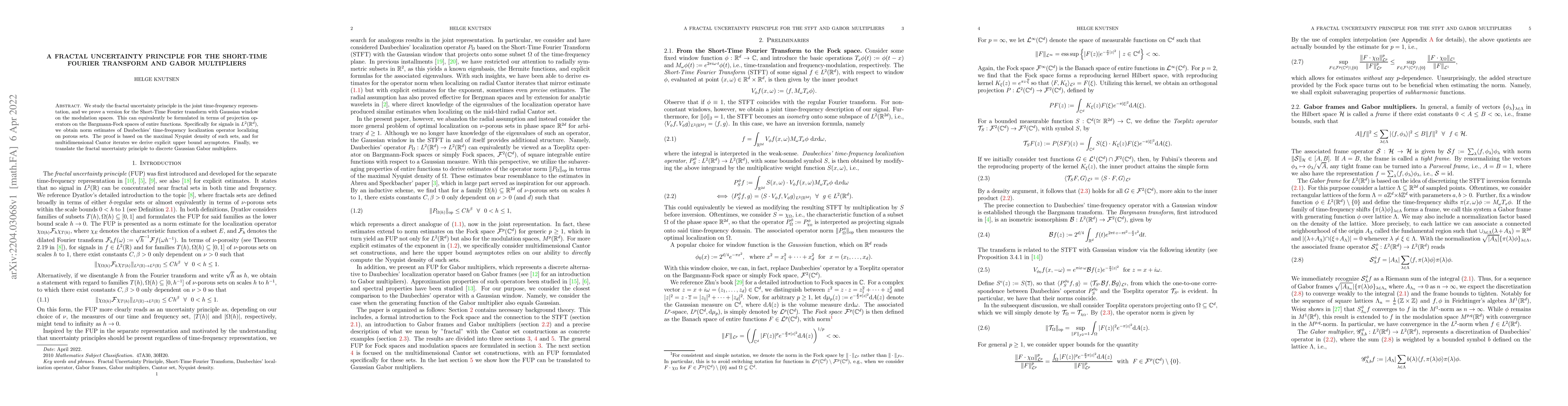 Thumbnail for A Fractal Uncertainty Principle for the Short-Time Fourier Transform and
  Gabor multipliers